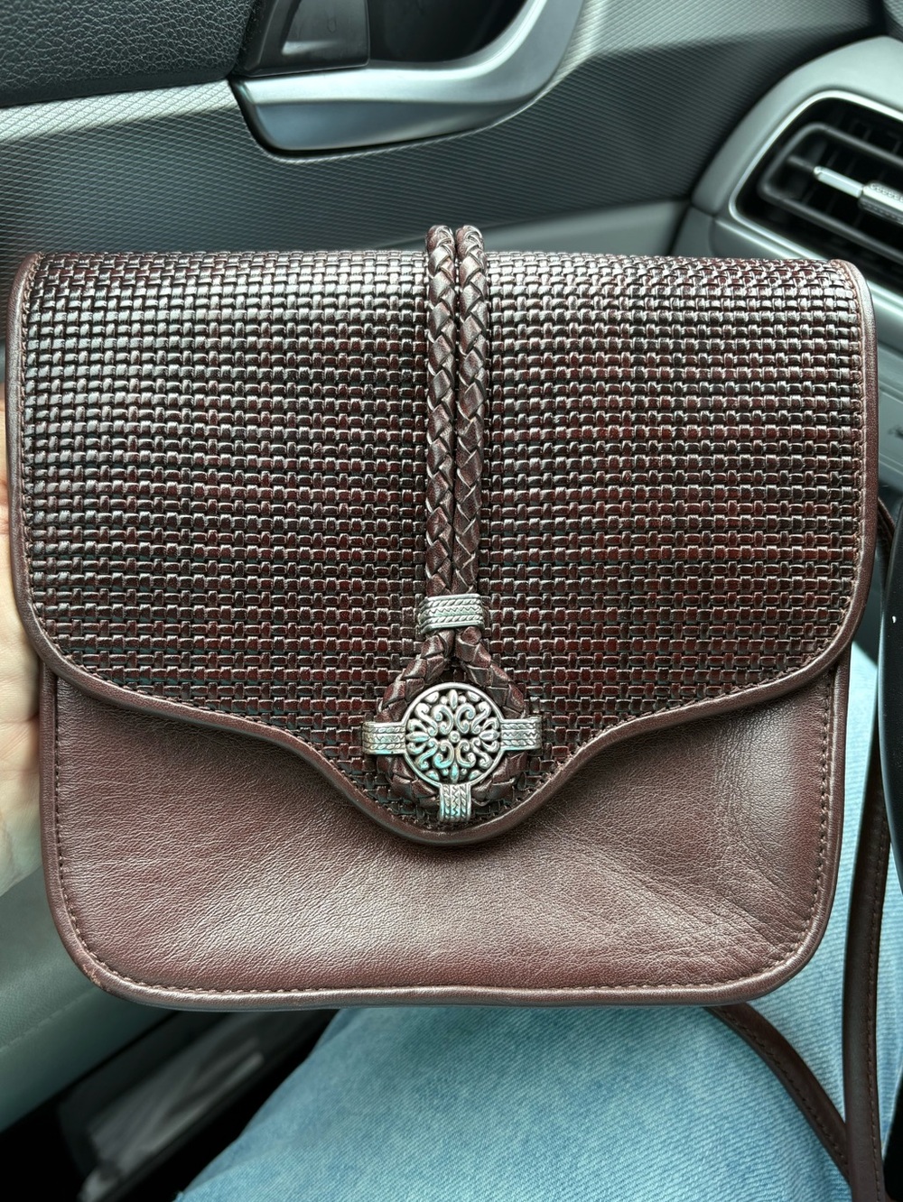 Brighton Vintage "One World" Woven Leather Small Crossbody Bag - Mint/Excellent